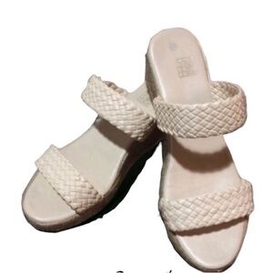 Women’s ivory wedge sandal with braided double straps 9